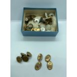 A pair of 9 carat gold cuff-links, 1.9g; together with a group of mixed cuff-links (a lot)