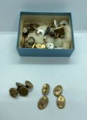 A pair of 9 carat gold cuff-links, 1.9g; together with a group of mixed cuff-links (a lot)