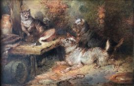 Paul Jones, British (Act. 1855-1888), Terriers chasing an Angry Cat; Lurchers with a Fox, a pair,