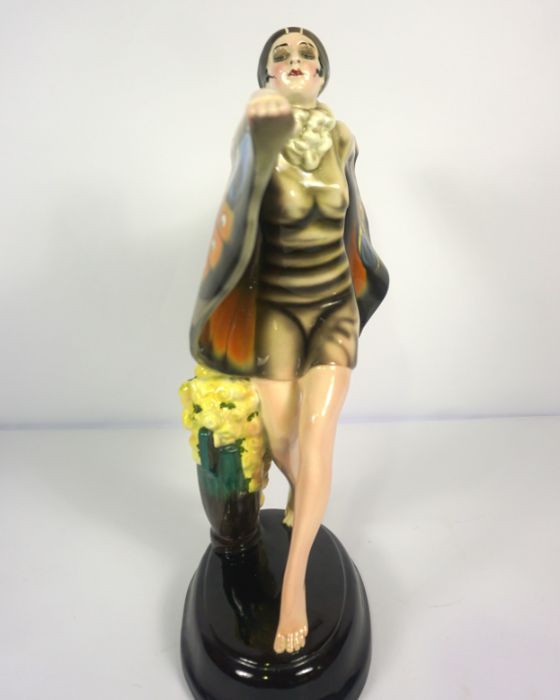 A Goldsheider ceramic painted figure of The Butterfly Girl, after Josef Lorenzl, base stamped 5230 / - Image 3 of 9
