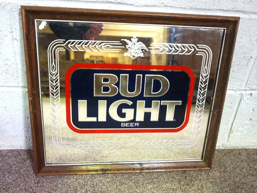 Four spirit and beer advertising mirrors, including ‘Bud Light’, ‘Bowies Rock & Rye’ and others - Image 3 of 5