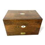 A William IV rosewood travelling box, the interior with assorted compartments and fittings for