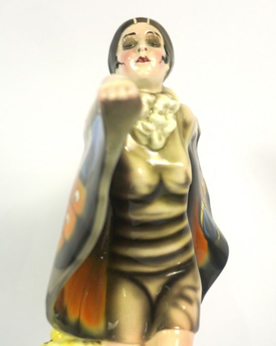 A Goldsheider ceramic painted figure of The Butterfly Girl, after Josef Lorenzl, base stamped 5230 / - Image 4 of 9