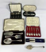 Assorted silver and silver plated flatware, including a cased 1937 Coronation commemorative six