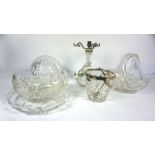 A large clear crystal Art Deco style table lamp; together with assorted glassware, including a large