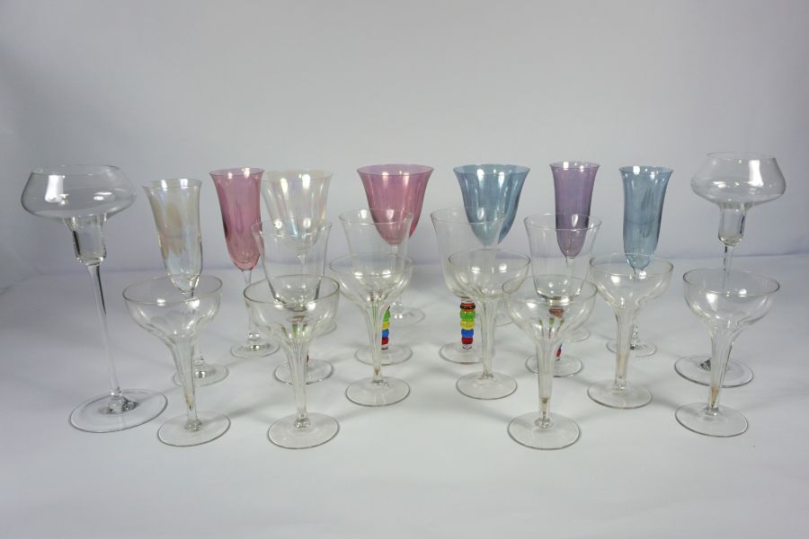 Assorted glassware, including seven pale pastel coloured glasses, a set of four goblets with - Image 2 of 3