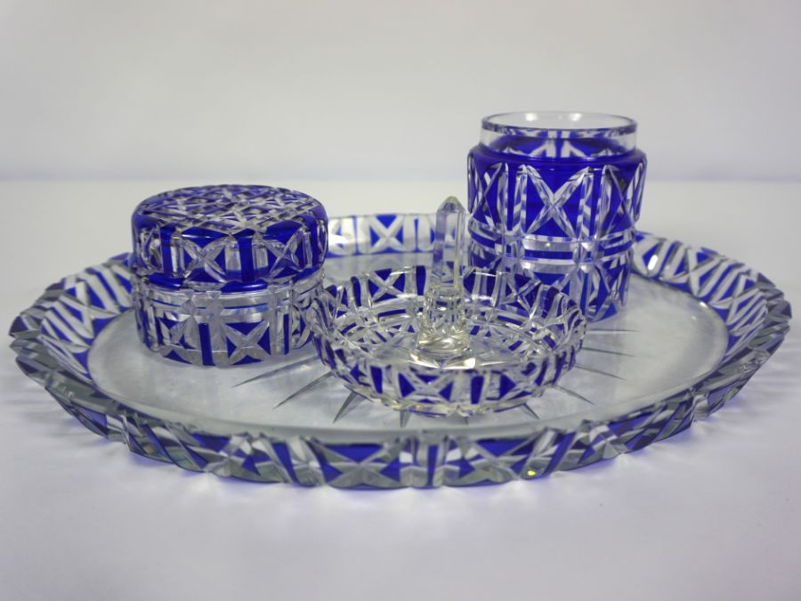 A selection of Continental blue flashed and cut crystal glassware, including two matching - Image 3 of 7