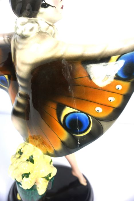 A Goldsheider ceramic painted figure of The Butterfly Girl, after Josef Lorenzl, base stamped 5230 / - Image 7 of 9