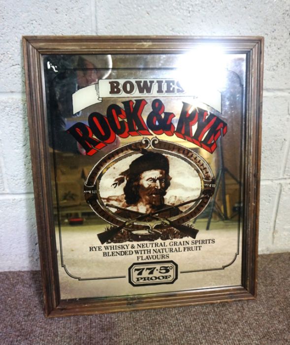 Four spirit and beer advertising mirrors, including ‘Bud Light’, ‘Bowies Rock & Rye’ and others - Image 2 of 5