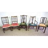 Five assorted dining chairs, including a George III style chair with tapestry seat (5)