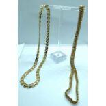 Two cased 9 carat gold chains, one with a double weave chain, both with clasps, marked 375 (21.9g