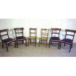 A set of four Victorian bar backed dining chairs, with stuffed over seats; together with two