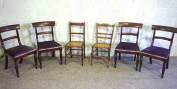 A set of four Victorian bar backed dining chairs, with stuffed over seats; together with two