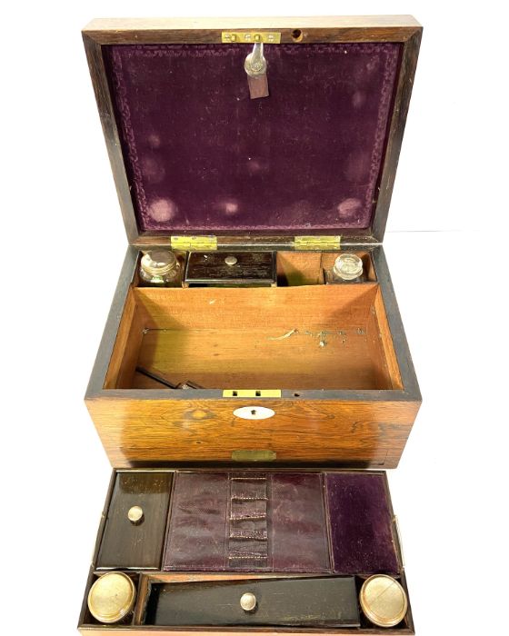 A William IV rosewood travelling box, the interior with assorted compartments and fittings for - Image 3 of 6