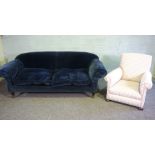 A vintage Chesterfield sofa, currently upholstered in blue velvet, 220cm wide; together with an