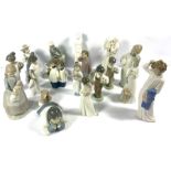 A group of assorted figurines, including a LLadro figure of a Young Girl with Ducks, similar works