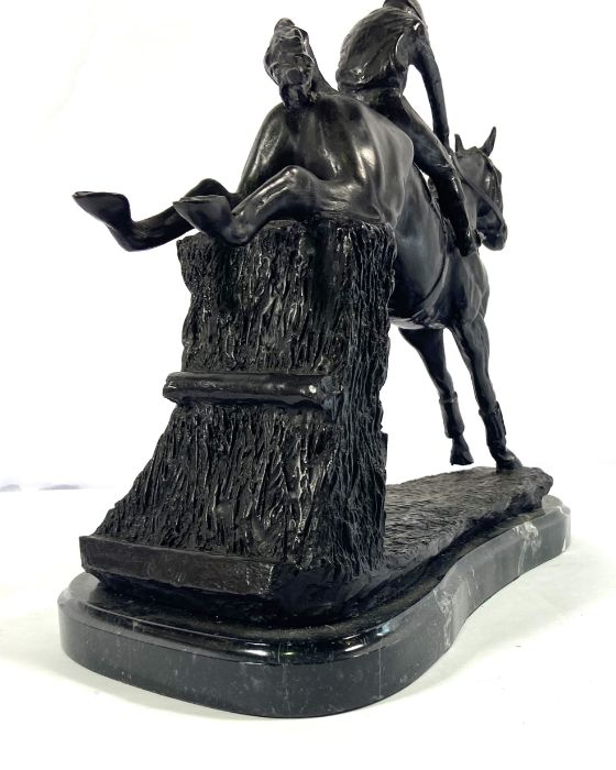 British School, Red Rum, with Jockey Up, taking a fence, unsigned bronzed figure group, 32cm high, - Image 4 of 6