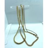 Two 9 carat gold chains, 7.8g (gross); also a gold plated chain (3)