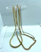 Two 9 carat gold chains, 7.8g (gross); also a gold plated chain (3)