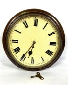 A late Victorian style single fusee wall clock, with circular dial and Roman numerals, 37cm