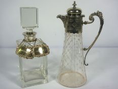 A presentation mallet form spirit decanter, with silver collar; together with a silver plated and