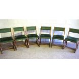 A set of six green upholstered music room chairs, with scroll supports (6)