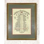 A Victorian print, listing Anniversaries and their associated gifts; together with assorted