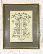 A Victorian print, listing Anniversaries and their associated gifts; together with assorted