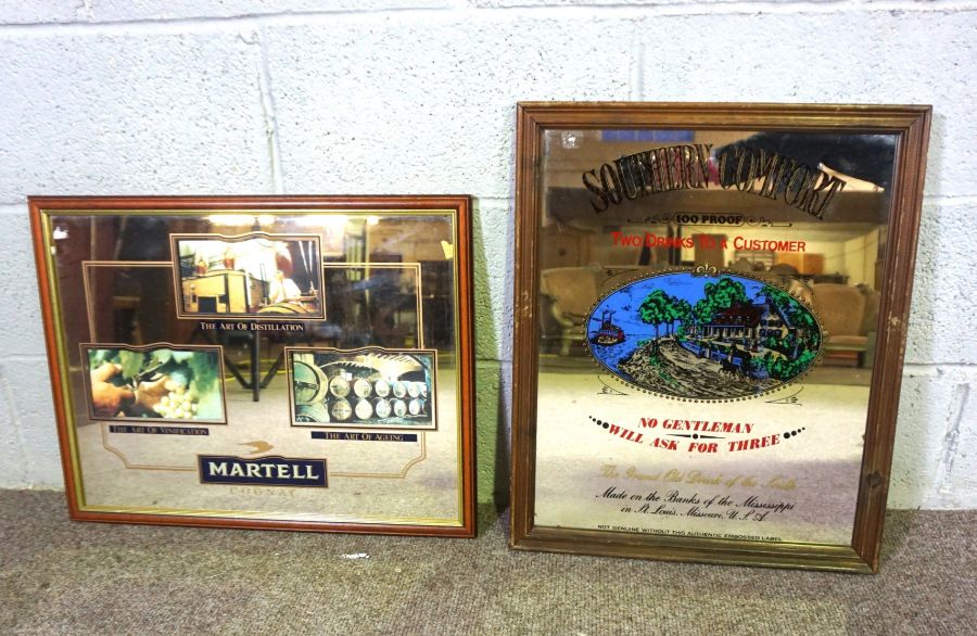Four spirit and beer advertising mirrors, including ‘Bud Light’, ‘Bowies Rock & Rye’ and others