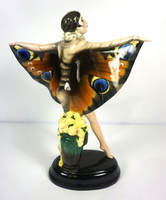 A Goldsheider ceramic painted figure of The Butterfly Girl, after Josef Lorenzl, base stamped 5230 / - Image 6 of 9