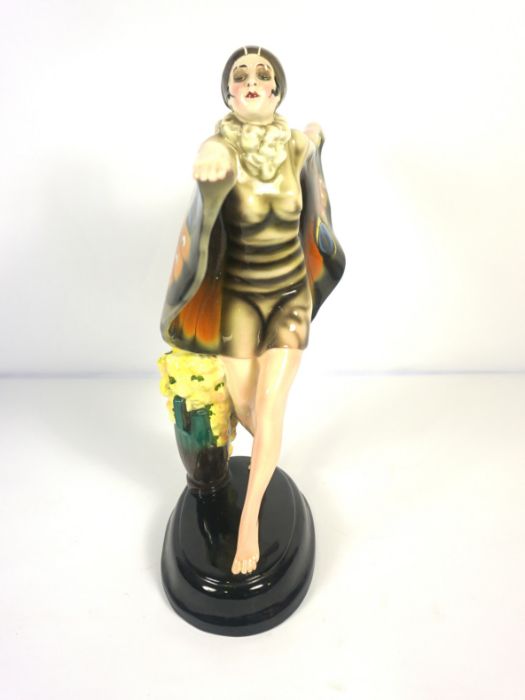 A Goldsheider ceramic painted figure of The Butterfly Girl, after Josef Lorenzl, base stamped 5230 / - Image 2 of 9