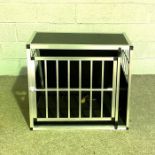 An aluminium and boarded Dog Crate, 90cm high, 73cm wide, 80cm deep (would fit two muddy Springer