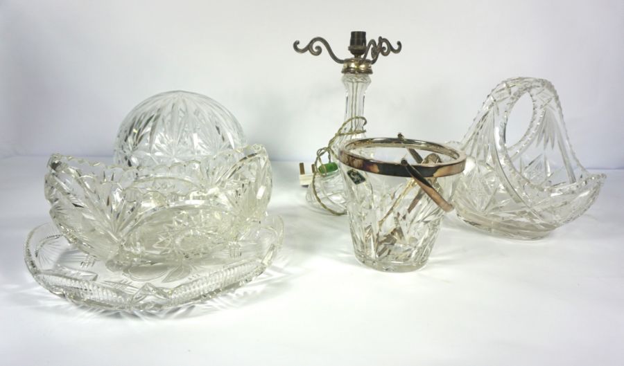 A large clear crystal Art Deco style table lamp; together with assorted glassware, including a large - Image 2 of 13