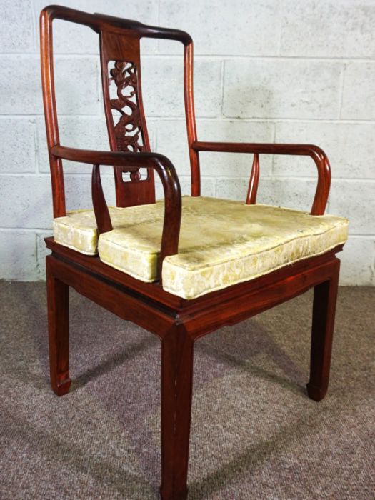 A Chinese hongmu or hardwood dining suite, including an extending oval dining table, and a set of - Image 14 of 14