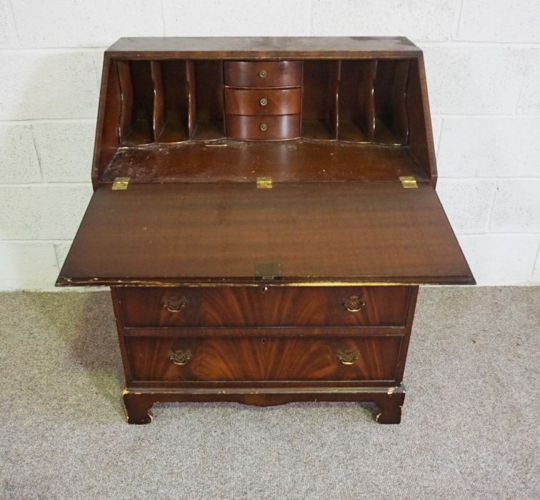 A George III style reproduction mahogany veneered bureau, with fall front, 98cm high, 76cm wide; - Image 13 of 17