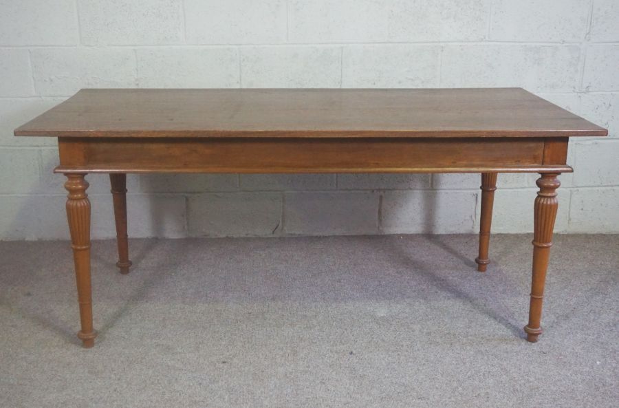 A small dining or kitchen table, 20th century, with a plain rectangular top on four turned and - Image 2 of 9