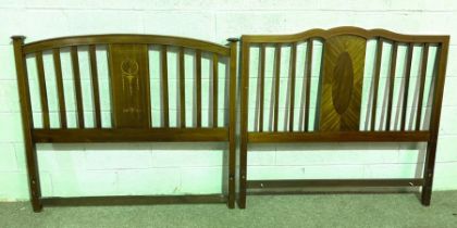 Two Edwardian inlaid double bed heads