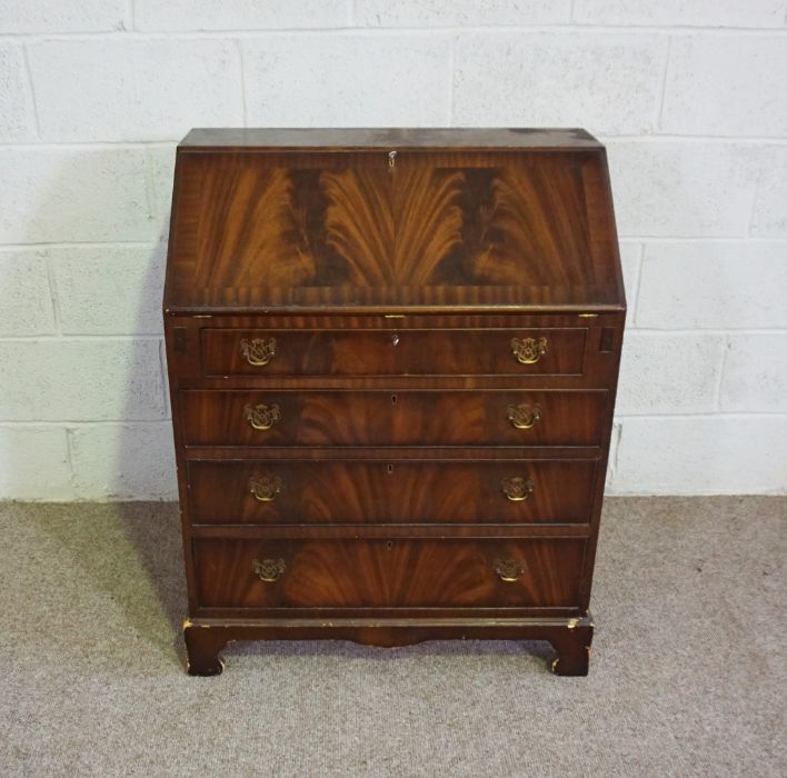 A George III style reproduction mahogany veneered bureau, with fall front, 98cm high, 76cm wide; - Image 12 of 17