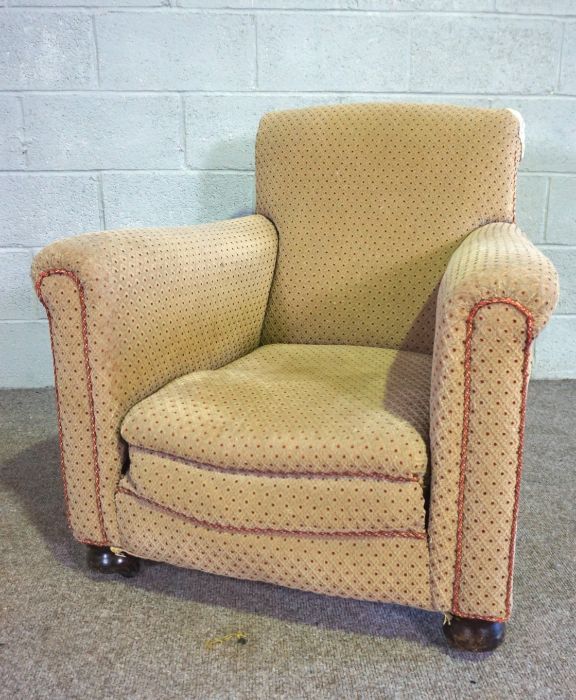Two vintage armchairs, one with a deep cushioned seat, the other smaller with light pink dot - Image 8 of 10