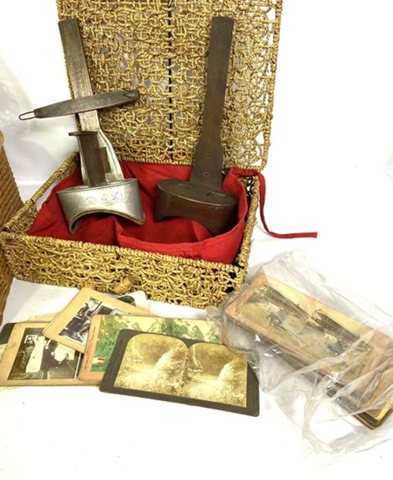 A quantity of ephemera, including a basket of postcards; A stereoscopic slide viewer and a small - Image 2 of 3