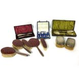 Assortment of silver brushes and silver plate, including a cased presentation set of two berry
