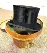 A Gentleman's vintage silk top hat, in a fitted case; together with a preserving pan (3)