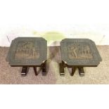 Two Chinese glass topped tables folding decorative tables (2)