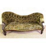 A Victorian rosewood double ended chair backed canapé or settee, circa 1860, with button upholstered