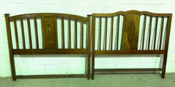 Two Edwardian inlaid double bed heads