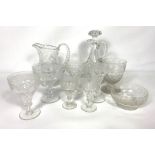 A large and impressive Victorian etched glass table service, circa 1880, all with fruit of the