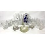 Quantity of assorted cut glass drinking glasses, also a fine etched glass wine goblet, decorated