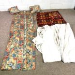 Two pairs of vintage curtains, with highly colourful fabric, includes two cushions