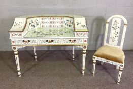A modern Carlton House desk, painted in the chinoiserie style, of typical form with curved black and