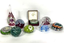 A group of decorative paperweights and related decorative works of art, including a Swan; a